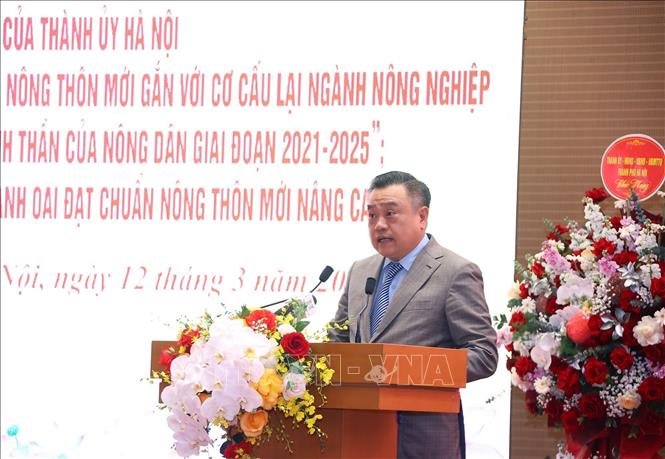 Đồng chí Trần Sỹ Thanh, Phó Bí thư Thành ủy, Chủ tịch UBND Thành phố Hà Nội, Trưởng BCĐ Chương trình 04 của Thành ủy Hà Nội phát biểu. Ảnh: Văn Điệp - TTXVN