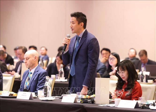 Đại diện doanh nghiệp Singapore phát biểu ý kiến tại Tọa đàm. Ảnh: Thống Nhất – TTXVN