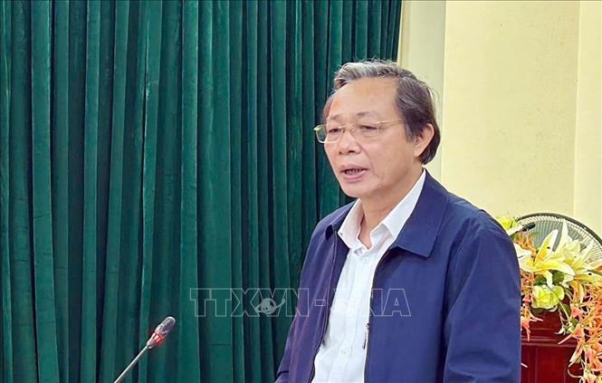 Bí thư Huyện uỷ Nghĩa Hưng Sái Hồng Thanh phát biểu tại hội nghị. Ảnh: TTXVN phát