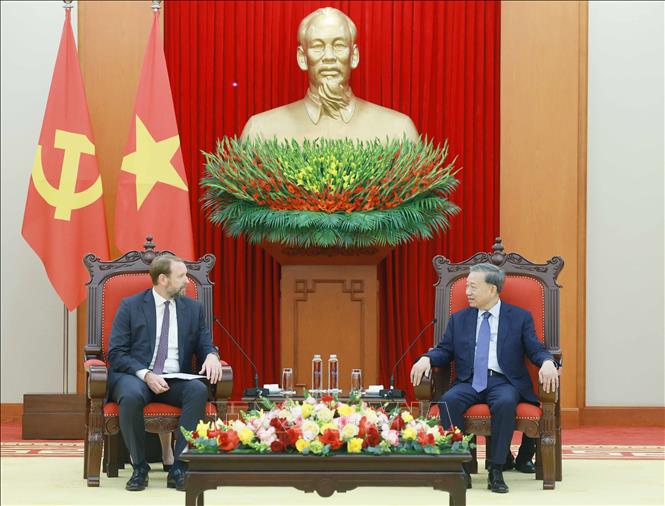 Tổng Bí thư Tô Lâm tiếp ông Nate Franklin, nhà sáng lập và Chủ tịch Tập đoàn Pacifico Energy (PE), Hoa Kỳ. Ảnh: Thống Nhất – TTXVN