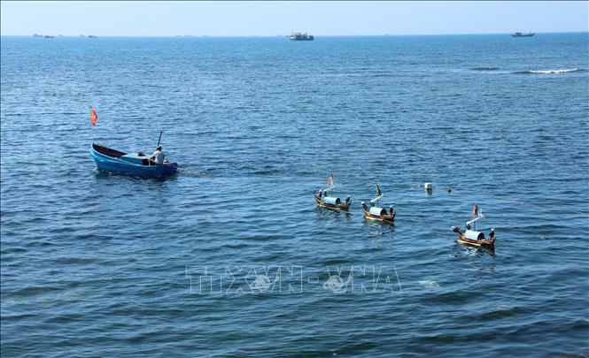 Các mô hình thuyền câu tái hiện cảnh tiễn đưa các hùng binh Hoàng Sa kiêm quản Bắc hải năm xưa lên đường làm nhiệm vụ thiêng liêng với Tổ quốc. Ảnh: Quốc Khánh - TTXVN