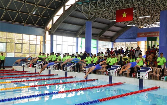 Vận động viên tham gia thi các nội dung ở môn bơi. Ảnh: Tường Vi - TTXVN