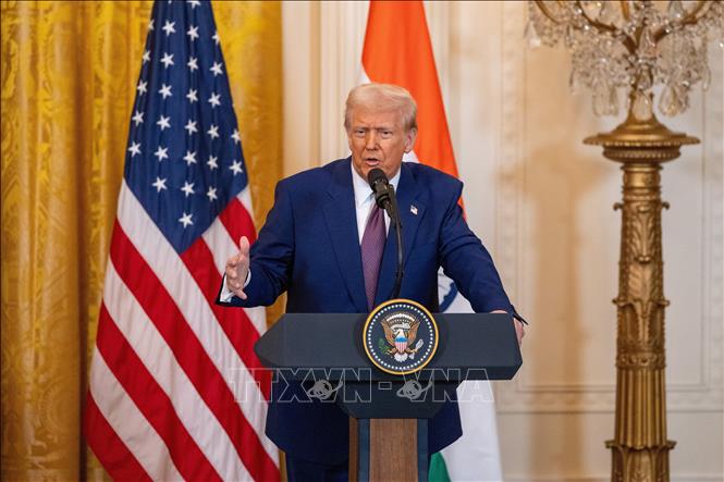 Tổng thống Mỹ Donald Trump phát biểu tại cuộc họp báo ở Nhà Trắng, Washington, D.C. Ảnh: THX/TTXVN