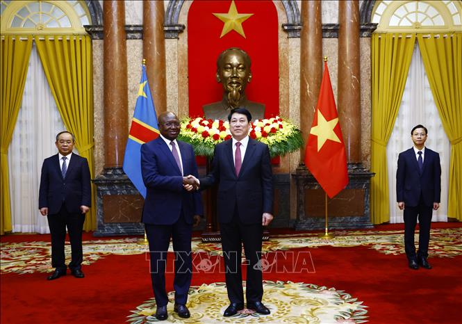 State President Luong Cuong welcomes non-resident ambassador of the Democratic Republic of the Congo, Francois Nkuna Balumuene. VNA Photo: Lâm Khánh