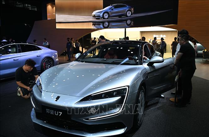 Mẫu xe điện của BYD được giới thiệu tại Triển lãm ô tô quốc tế Quảng Châu, tỉnh Quảng Đông, Trung Quốc ngày 15/11/2024. Ảnh: THX/TTXVN