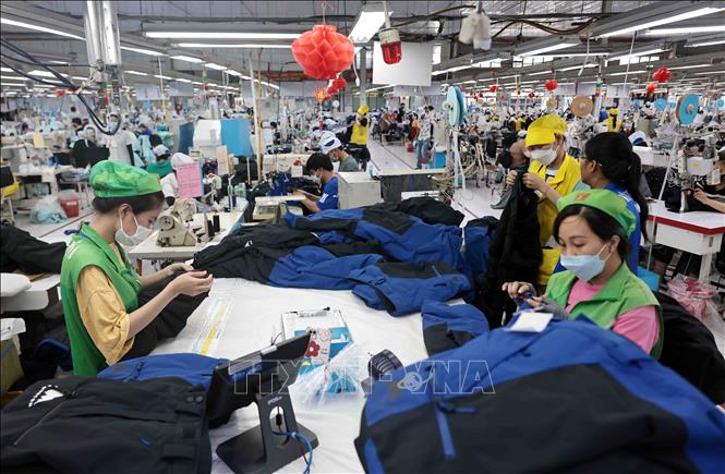 May hàng xuất khẩu sang thị trường Mỹ tại Công ty May Tiến Thuận, Ninh Thuận. Ảnh: Trần Việt - TTXVN