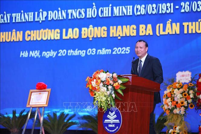 PGS.TS Nguyễn Đức Sơn – Phó Bí thư Đảng uỷ, Hiệu trưởng Trường Đại học Sư phạm Hà Nội phát biểu. Ảnh: Thanh Tùng - TTXVN 