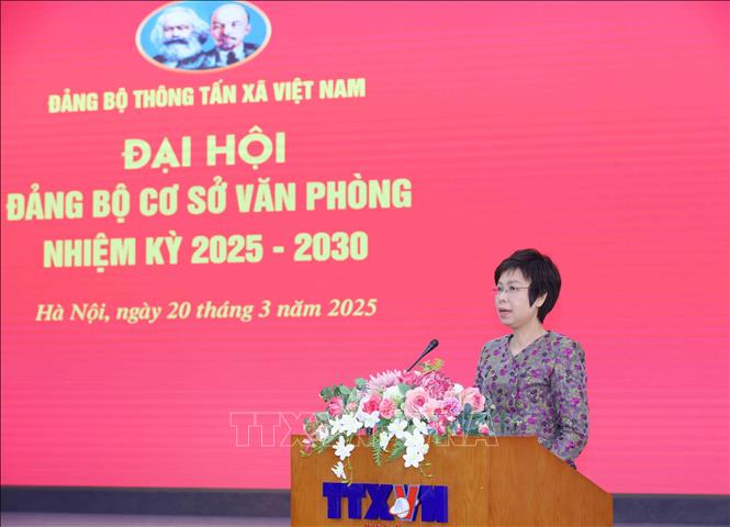 Đồng chí Vũ Việt Trang, Bí thư Đảng uỷ, Tổng Giám đốc Thông tấn xã Việt Nam phát biểu chỉ đạo Đại hội. Ảnh: Phương Hoa – TTXVN