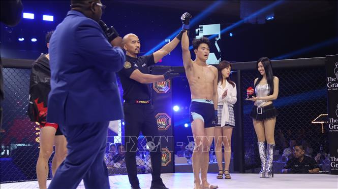 Võ sĩ Park Yeong Jun (Hàn Quốc) giành chiến thắng trước võ sĩ Quảng Văn Minh (Việt Nam). Ảnh: Huỳnh Sơn-TTXVN