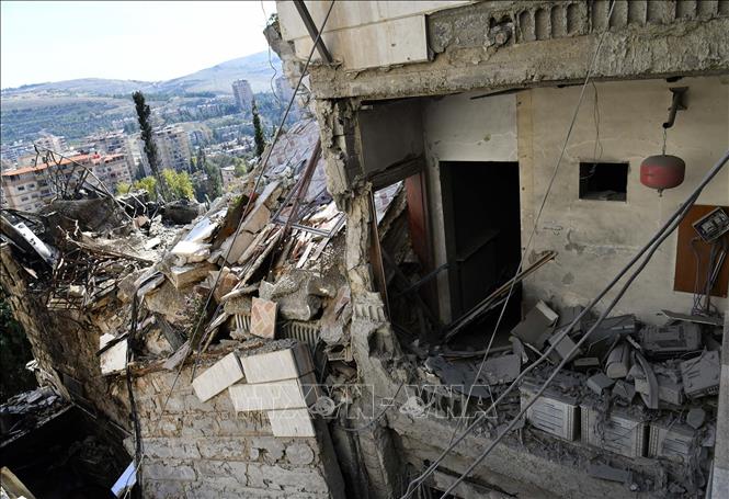 Thiệt hại sau cuộc không kích của Israel tại Damascus, Syria ngày 13/3/2025. Ảnh: THX/TTXVN