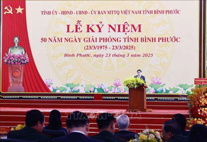 Chủ tịch nước Lương Cường phát biểu kỷ niệm 50 năm Giải phóng tỉnh Bình Phước (23/3/1975 – 23/3/2025). Ảnh: Lâm Khánh – TTXVN