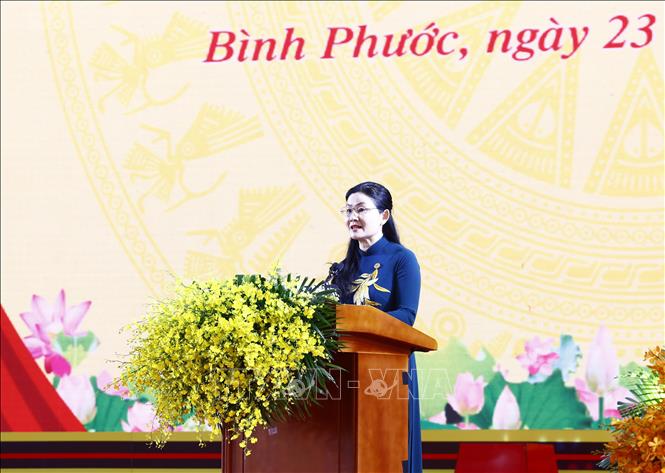 Bí thư Tỉnh uỷ Bình Phước Tôn Ngọc Hạnh trình bày diễn văn kỷ niệm. Ảnh: Lâm Khánh – TTXVN