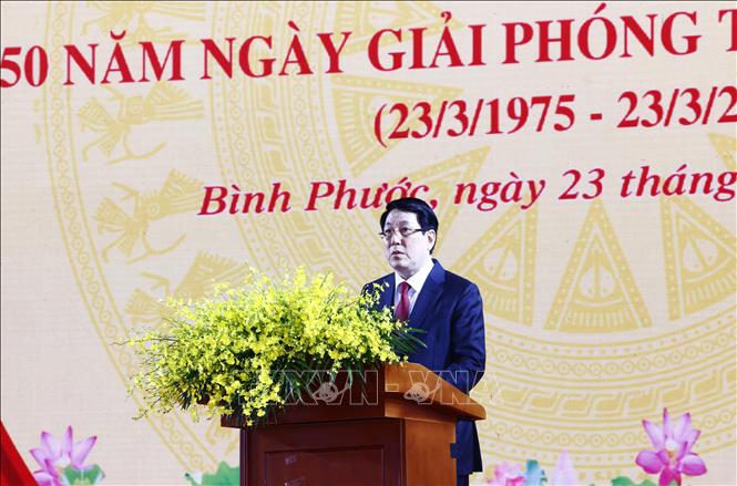Chủ tịch nước Lương Cường phát biểu kỷ niệm 50 năm Giải phóng tỉnh Bình Phước (23/3/1975 – 23/3/2025). Ảnh: Lâm Khánh – TTXVN