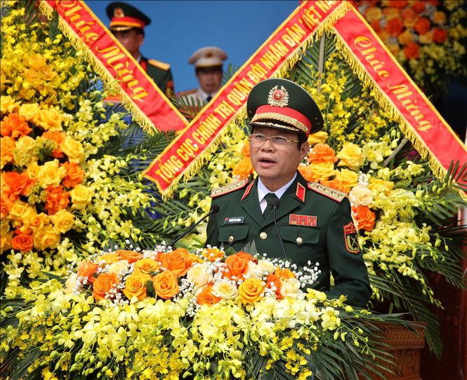 Đại tướng Nguyễn Tân Cương phát biểu. Ảnh: Danh Lam - TTXVN 