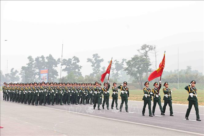 Các nội dung trong chương trình diễu binh, diễu hành hợp luyện. Ảnh: Minh Đức - TTXVN