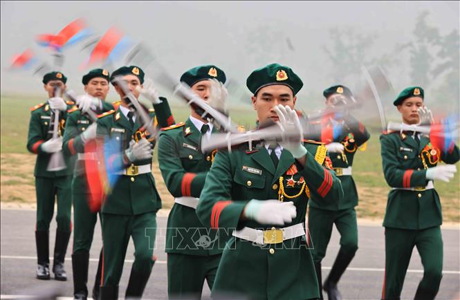 Các nội dung trong chương trình diễu binh, diễu hành hợp luyện. Ảnh: Minh Đức - TTXVN