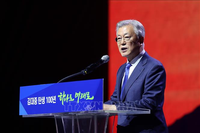 (Tư liệu) Cựu Tổng thống Hàn Quốc Moon Jae In phát biểu tại một sự kiện ở Goyang, tây bắc Seoul, ngày 6/1/2024. Ảnh: Yonhap/TTXVN