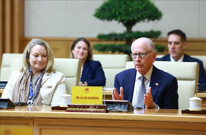 Lãnh đạo các trường đại học của Hoa Kỳ tham dự buổi tiếp. Ảnh: Dương Giang-TTXVN
