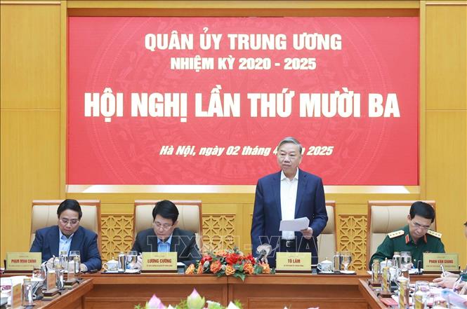 Tổng Bí thư Tô Lâm, Bí thư Quân uỷ Trung ương chủ trì Hội nghị Quân uỷ Trung ương lần thứ mười ba, nhiệm kỳ 2020-2025. Ảnh: Thống Nhất – TTXVN