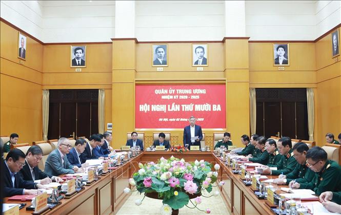 Tổng Bí thư Tô Lâm, Bí thư Quân uỷ Trung ương chủ trì Hội nghị Quân uỷ Trung ương lần thứ mười ba, nhiệm kỳ 2020-2025. Ảnh: Thống Nhất – TTXVN