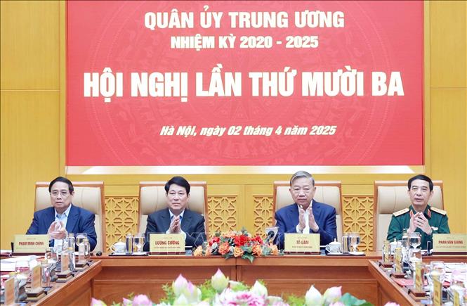Tổng Bí thư Tô Lâm, Bí thư Quân uỷ Trung ương chủ trì Hội nghị Quân uỷ Trung ương lần thứ mười ba, nhiệm kỳ 2020-2025. Ảnh: Thống Nhất – TTXVN