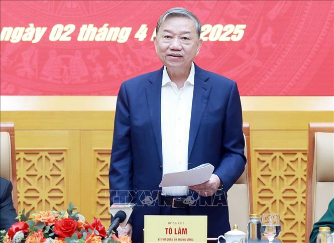 Tổng Bí thư Tô Lâm, Bí thư Quân uỷ Trung ương chủ trì Hội nghị Quân uỷ Trung ương lần thứ mười ba, nhiệm kỳ 2020-2025. Ảnh: Thống Nhất – TTXVN  