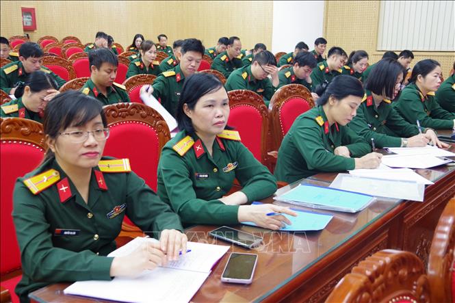 Các đại biểu và cán bộ, đảng viên, nhân viên, chiến sĩ Bộ Chỉ huy quân sự tỉnh Vĩnh Phúc tham dự hội nghị. Ảnh: Hoàng Hùng - TTXVN