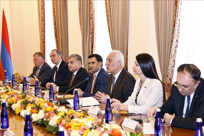 Tổng thống Armenia Vahagn Khachaturyan phát biểu. Ảnh: Doãn Tấn – TTXVN