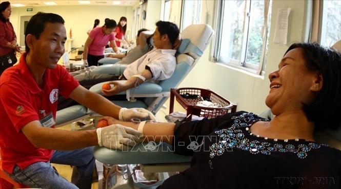 Một người cao tuổi tham gia hiến máu tình nguyện tại Trung tâm truyền máu huyết học Cần Thơ (5/4/2012). Ảnh: Duy Khương – TTXVN