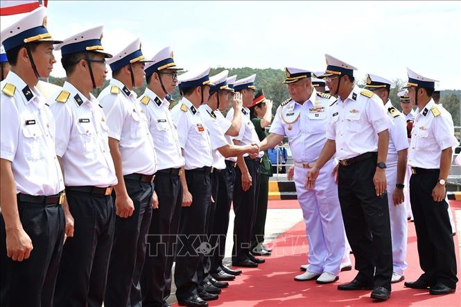 Lễ đón đoàn công tác Hải quân Hoàng gia Thái Lan tại quân cảng Bộ Tư lệnh Vùng 5 Hải quân. Ảnh: TTXVN phát