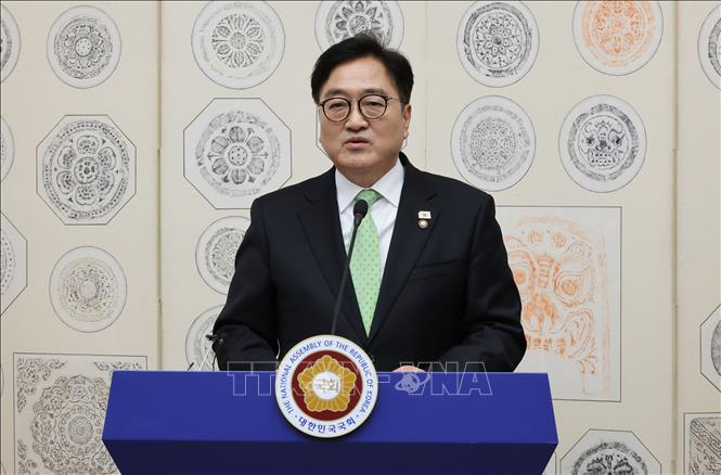 Chủ tịch Quốc hội Hàn Quốc Woo Won Shik phát biểu tại thủ đô Seoul. Ảnh: Yonhap/TTXVN