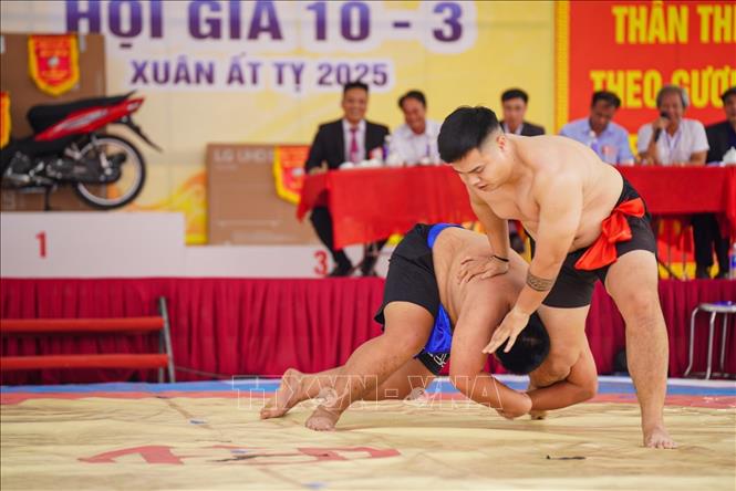 Phần thi vật cổ truyền tại Lễ hội Quán Giá. Ảnh: Khánh Hoà - TTXVN