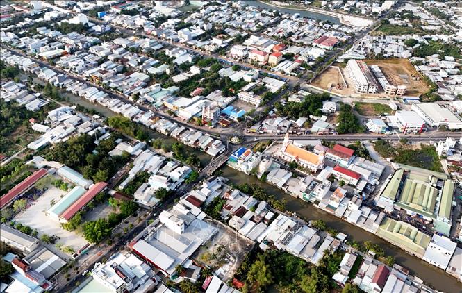 Trung tâm thành phố Ngã Bảy, tỉnh Hậu Giang. Ảnh: Hồng Đạt - TTXVN