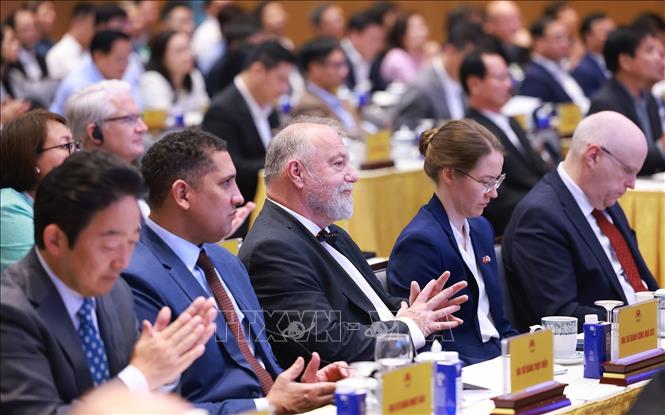 Các đại biểu dự Lễ công bố Bộ chỉ số đánh giá kết quả thực hiện các hiệp định thương mại tự do của các địa phương năm 2024. Ảnh: Dương Giang-TTXVN 
