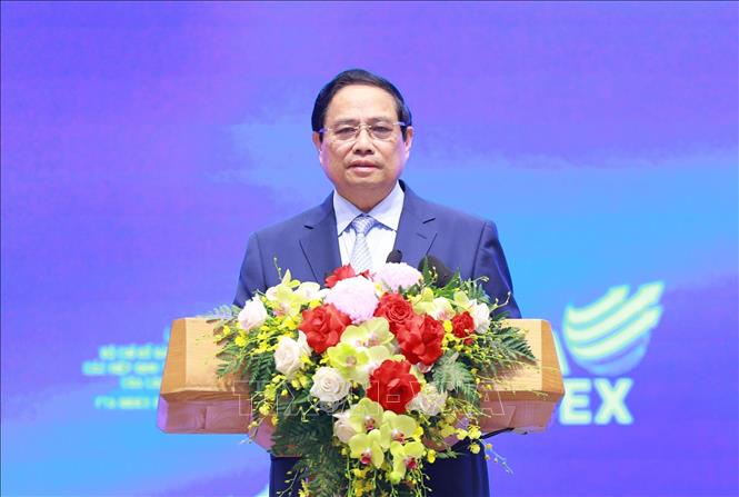Thủ tướng Phạm Minh Chính phát biểu tại Lễ công bố Bộ chỉ số đánh giá kết quả thực hiện các hiệp định thương mại tự do (FTA INDEX) của các địa phương năm 2024. Ảnh: Dương Giang-TTXVN
