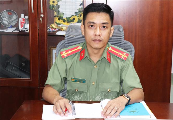 Thượng úy Nguyễn Thành Đạt, Trưởng Ban Thanh niên Công an tỉnh Tiền Giang. Ảnh: Hữu Chí – TTXVN