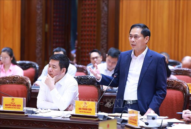Phó Thủ tướng, Bộ trưởng Ngoại giao Bùi Thanh Sơn phát biểu. Ảnh: Dương Giang-TTXVN
