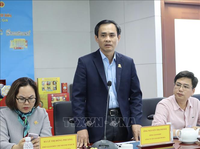 Ông Nguyễn Thanh Hải, Tổng Giám đốc Công ty Yến sào Khánh Hòa thông tin thực trạng hàng giả, hàng nhái yến sào tràn lan tại toạ đàm. Ảnh: Xuân Anh -TTXVN