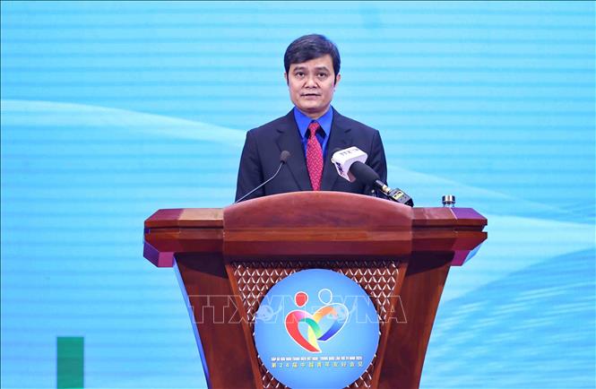 Đồng chí Bùi Quang Huy, Bí thư thứ nhất BCH Trung ương Đoàn TNCS Hồ Chí Minh phát biểu. Ảnh: Minh Đức – TTXVN
