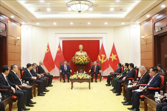 Tổng Bí thư Tô Lâm gặp hẹp Tổng Bí thư, Chủ tịch nước Trung Quốc Tập Cận Bình. Ảnh: Thống Nhất - TTXVN
