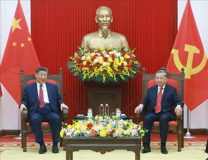 Tổng Bí thư Tô Lâm gặp hẹp Tổng Bí thư, Chủ tịch nước Trung Quốc Tập Cận Bình. Ảnh: Thống Nhất - TTXVN
