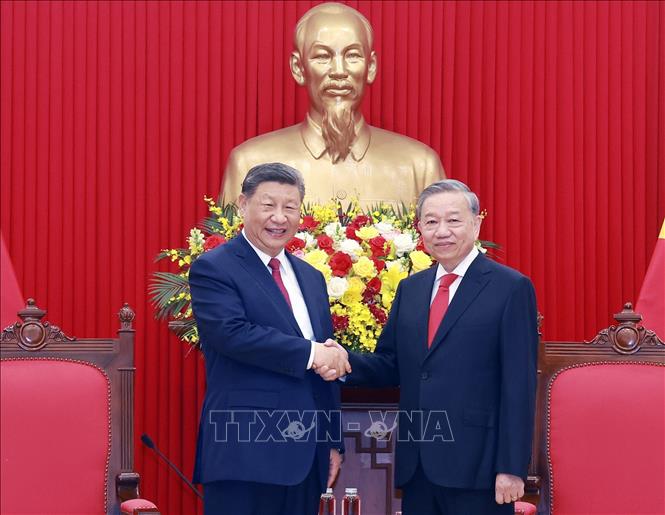 Tổng Bí thư Tô Lâm gặp hẹp Tổng Bí thư, Chủ tịch nước Trung Quốc Tập Cận Bình. Ảnh: Thống Nhất - TTXVN
