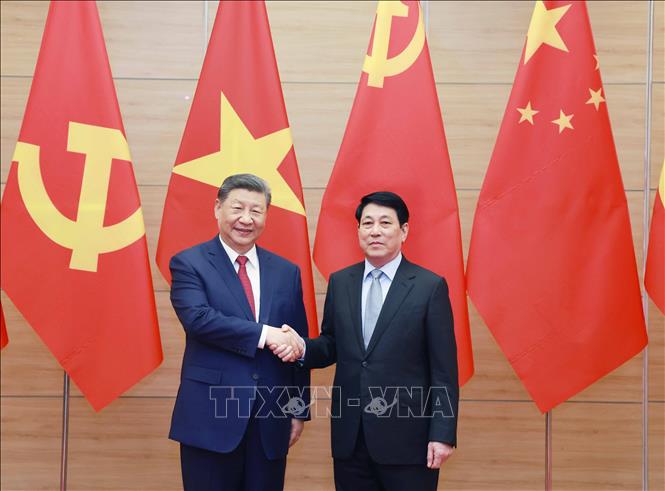 Chủ tịch nước Lương Cường và Tổng Bí thư, Chủ tịch nước Trung Quốc Tập Cận Bình chụp ảnh chung. Ảnh: Thống Nhất - TTXVN
