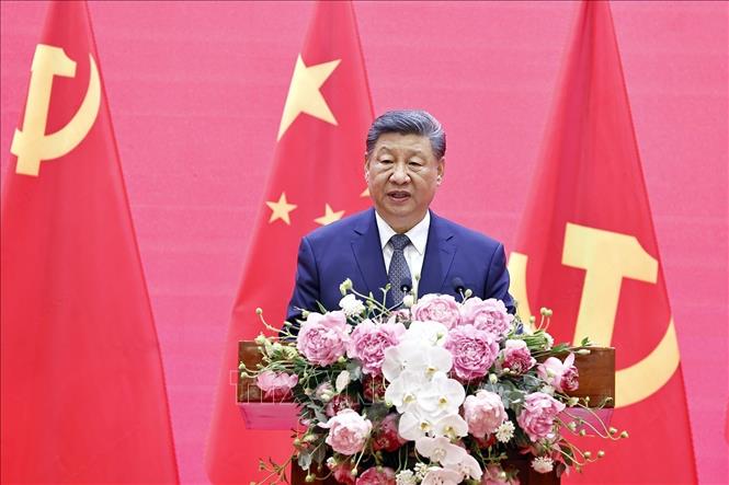 Tổng Bí thư, Chủ tịch nước Trung Quốc Tập Cận Bình phát biểu tại Liên hoan giao lưu hữu nghị nhân dân Việt Nam – Trung Quốc. Ảnh: Thống Nhất - TTXVN