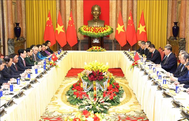 Chủ tịch nước Lương Cường hội đàm với Tổng Bí thư, Chủ tịch nước Trung Quốc Tập Cận Bình. Ảnh: Lâm Khánh – TTXVN