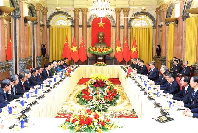 Chủ tịch nước Lương Cường hội đàm với Tổng Bí thư, Chủ tịch nước Trung Quốc Tập Cận Bình. Ảnh: Lâm Khánh – TTXVN