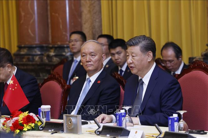 Tổng Bí thư, Chủ tịch nước Trung Quốc Tập Cận Bình phát biểu tại cuộc hội đàm với Chủ tịch nước Lương Cường. Ảnh: Lâm Khánh – TTXVN