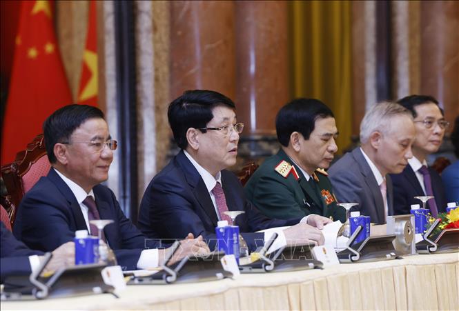 Chủ tịch nước Lương Cường phát biểu tại cuộc hội đàm với Tổng Bí thư, Chủ tịch nước Trung Quốc Tập Cận Bình. Ảnh: Lâm Khánh – TTXVN