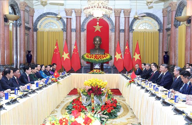 Chủ tịch nước Lương Cường hội đàm với Tổng Bí thư, Chủ tịch nước Trung Quốc Tập Cận Bình. Ảnh: Lâm Khánh – TTXVN