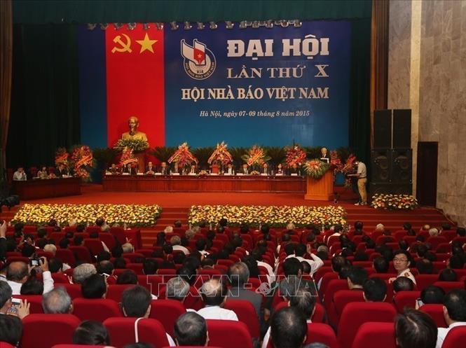 Đại hội đại biểu toàn quốc Hội Nhà báo Việt Nam lần thứ X, nhiệm kỳ 2015 – 2020, diễn ra sáng 9/8/2015, tại Cung Văn hóa hữu nghị Việt - Xô (Hà Nội) Ảnh: Trí Dũng– TTXVN